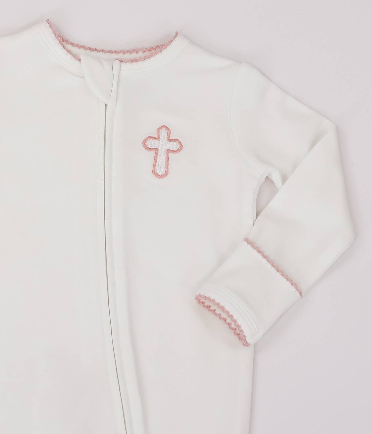 Pip Embroidered Zip Romper -Pink Cross: 3-6 mo