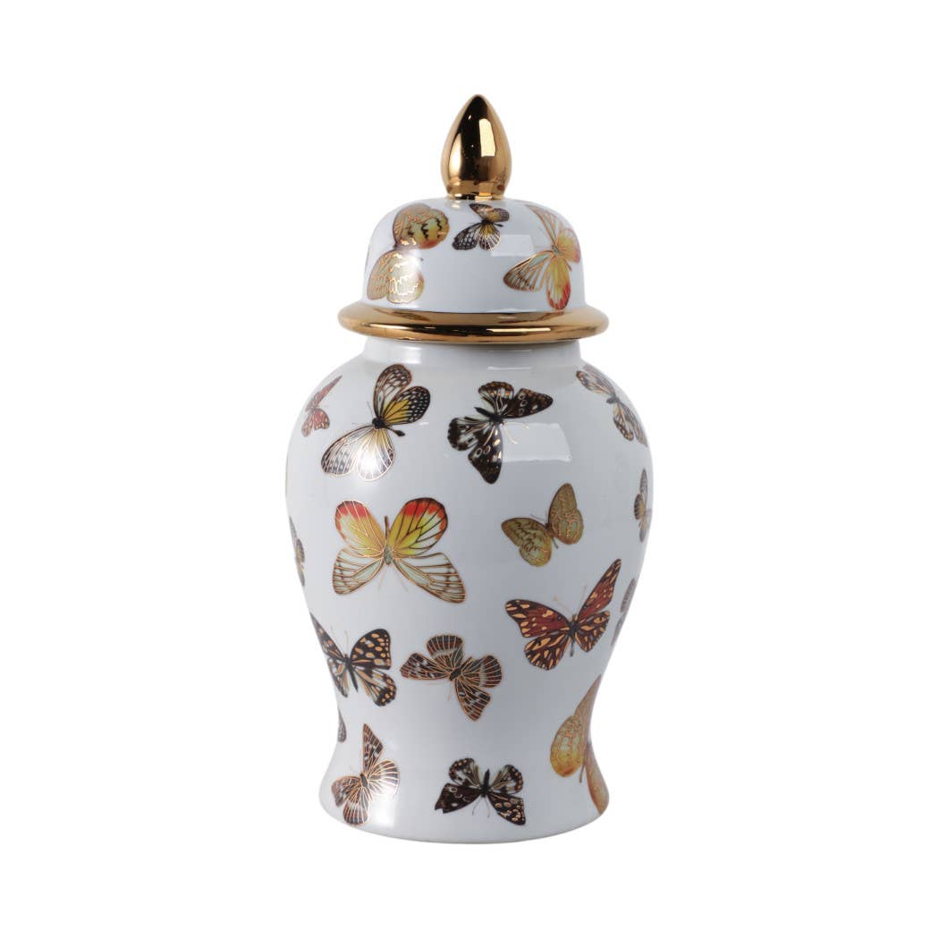 Multicolor 14x7 in. Ceramic Glam Temple Jar with Butterflies