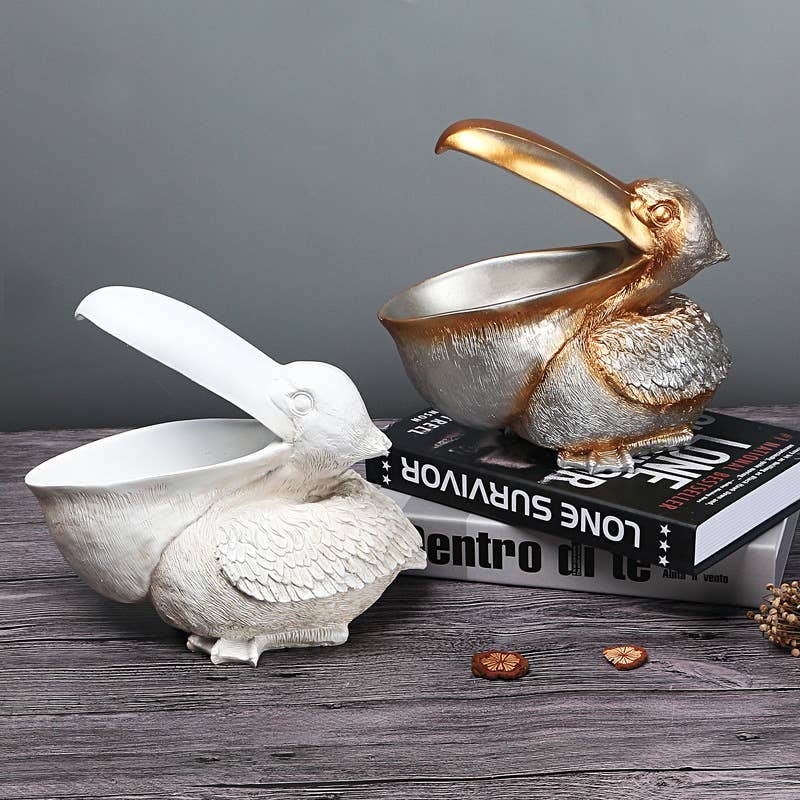 Pelican Resin Storage Bowl Animal Sculpture Home Decor: Dark Green