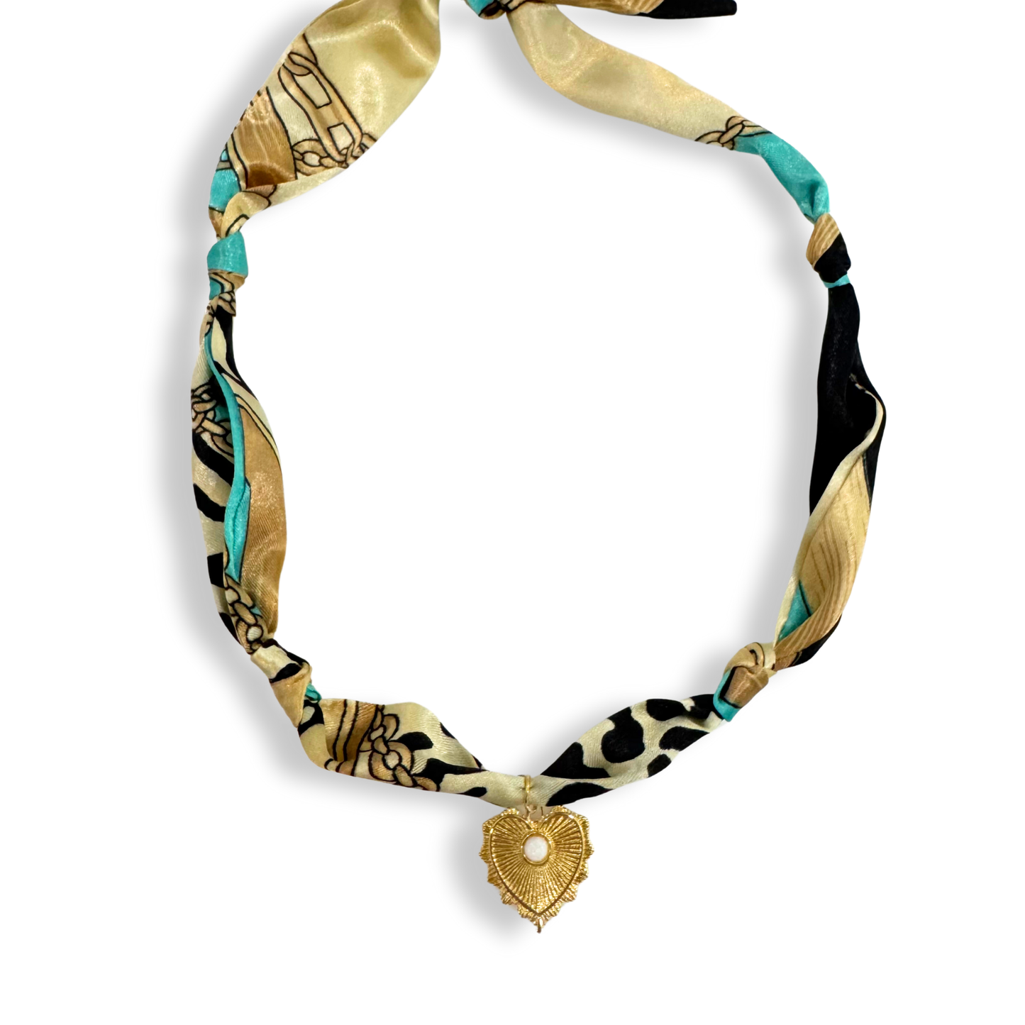 Scarf Bandana Charm Necklaces : Heart CZ - Purple Blue Abstract Scarf