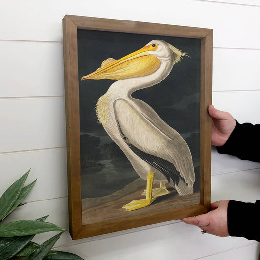 Audubon Pelican - Lake House Wall Art - Framed Art Print: 24x36" Extra Large Canvas Art with Thick Wood Frame