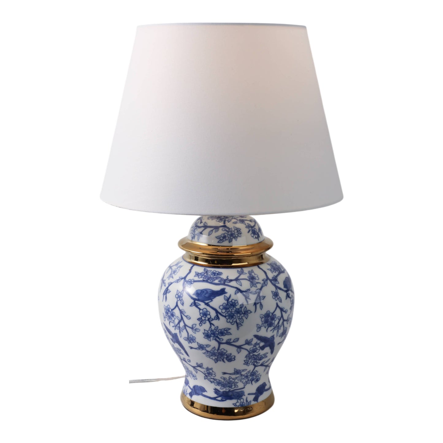 Table Lamp - Blue Ceramic Chinoiserie Floral Birds, 19 in.