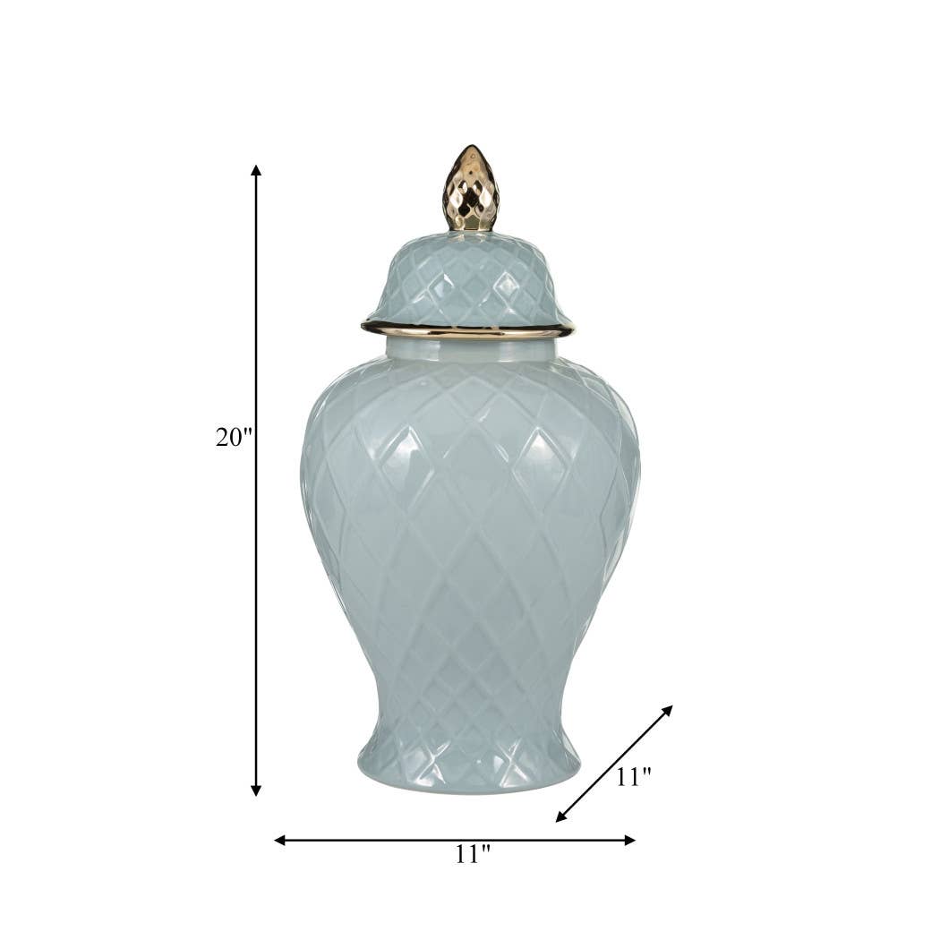 Blue/Gold 20 in. Ceramic Novelty Rope Temple Jar