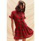 RED CHECKERED PLAID CHRISTMAS HOLIDAY MINI DRESS: RED CHECK / M