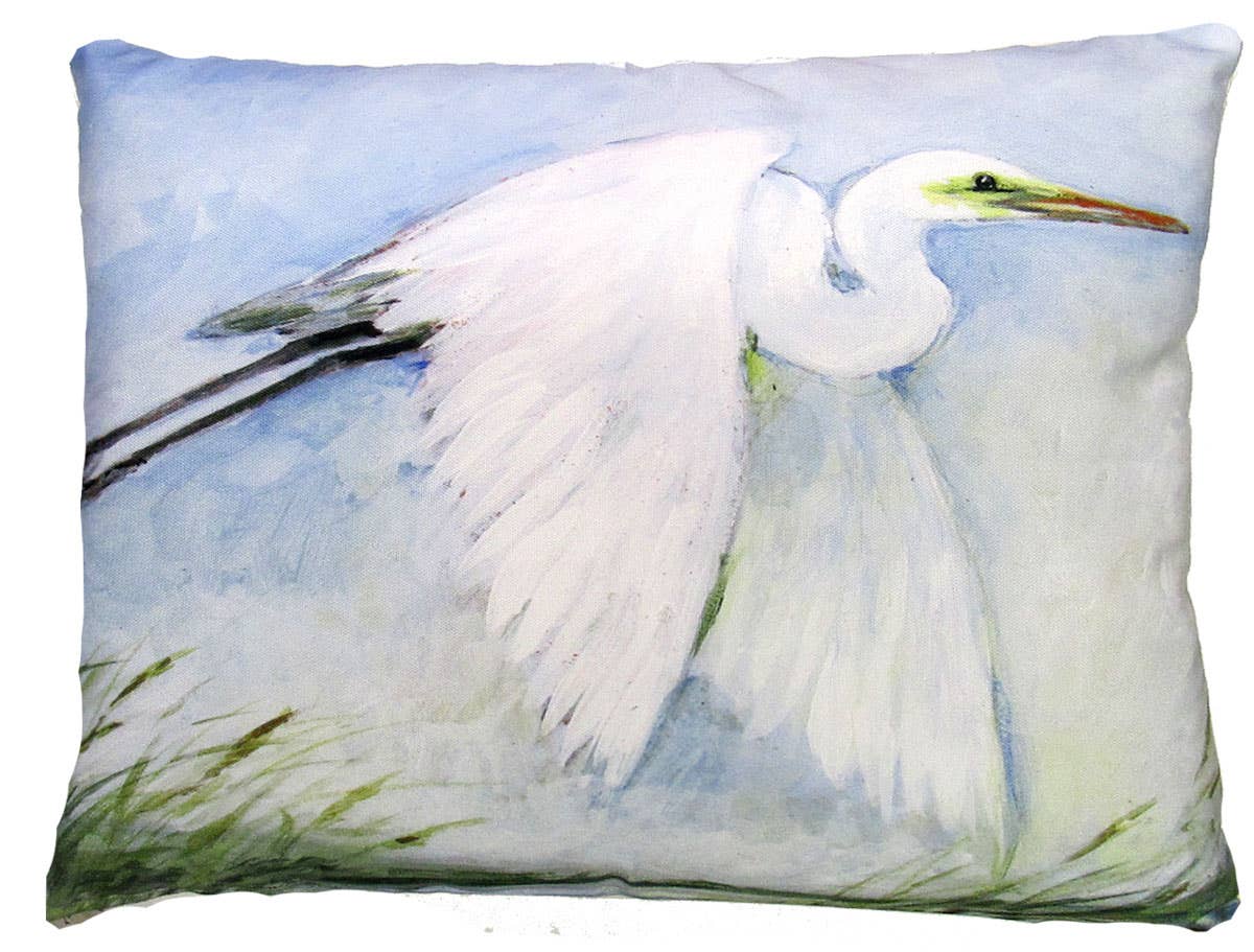 Pillow - Egret Flying (White) - indoor / outdoor cushion: 19x24