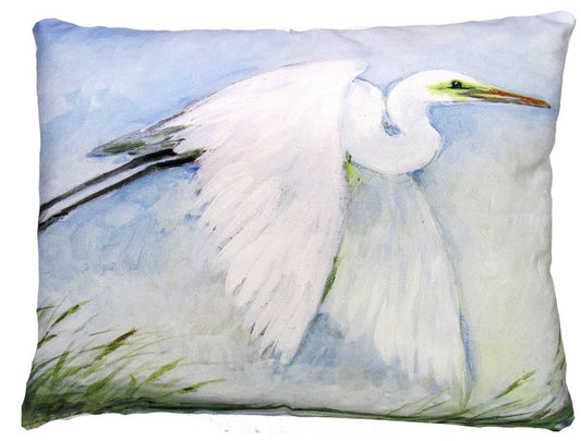 Pillow - Egret Flying (White) - indoor / outdoor cushion: 19x24