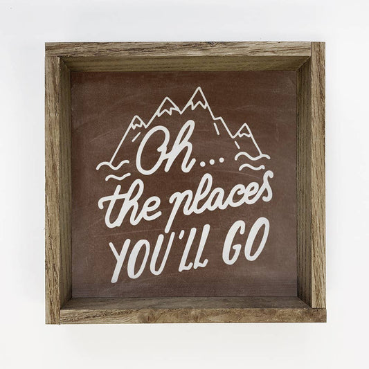 Oh the Places You'll Go Small Canvas Mountain Decor: 11x11" Small Canvas Art with Wood Box Frame