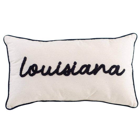 Louisiana Embroidered Pillow Soft White/Navy 12.5x22.5