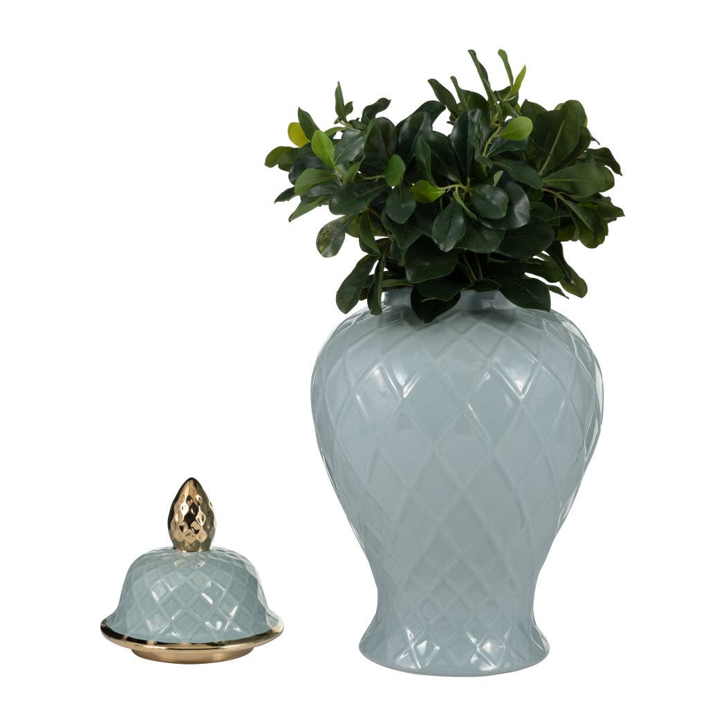 Blue/Gold 20 in. Ceramic Novelty Rope Temple Jar