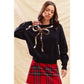 SEQUINS RIBBON CHRISTMAS HOLIDAY SWEATER TOP: BLACK/GOLD / L