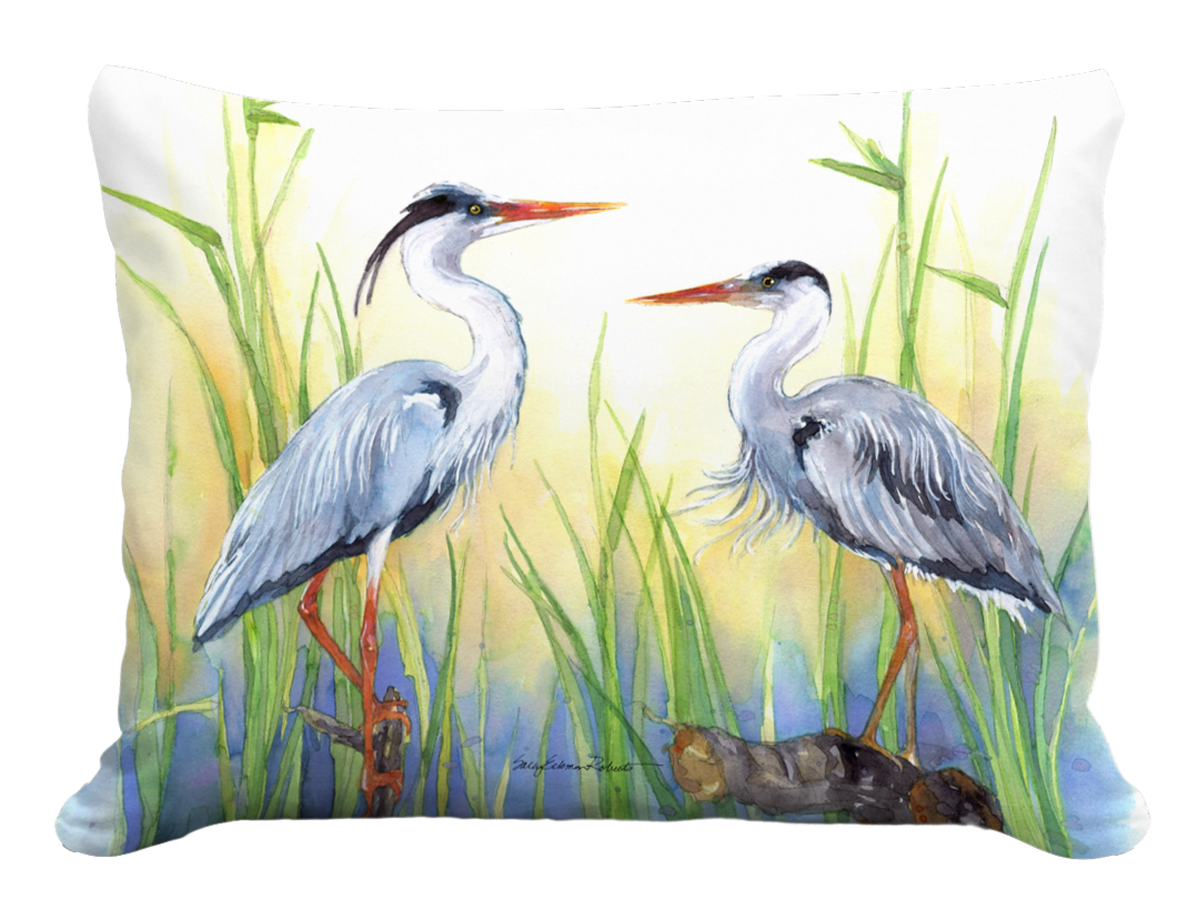 Heron Pair Blue Pillow - Indoor/Outdoor - 19"x24"