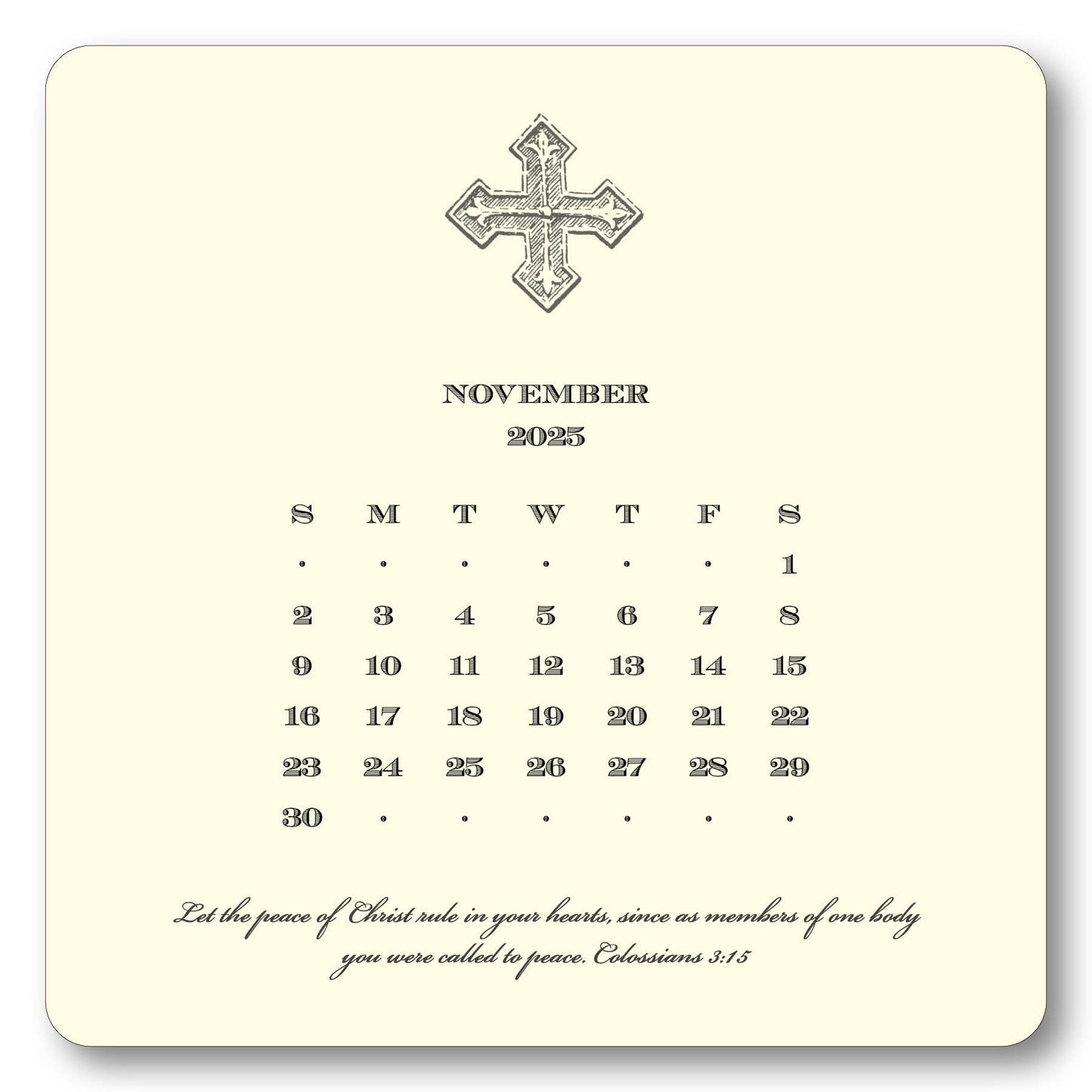 2025 Cross Calendar with Easel