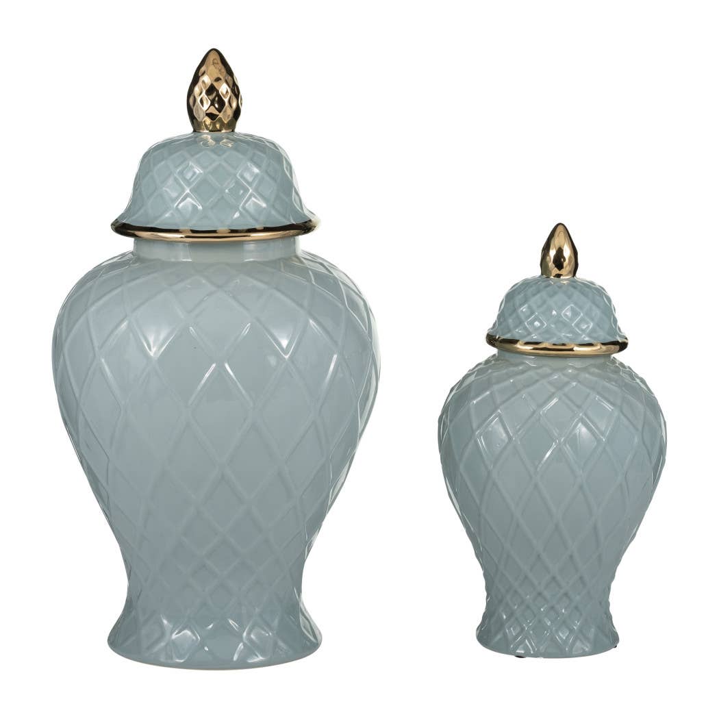 Blue/Gold 20 in. Ceramic Novelty Rope Temple Jar