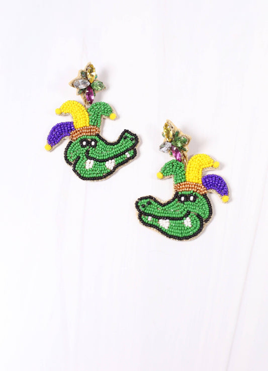 Mardi Gras Mambo Gator Earring GREEN