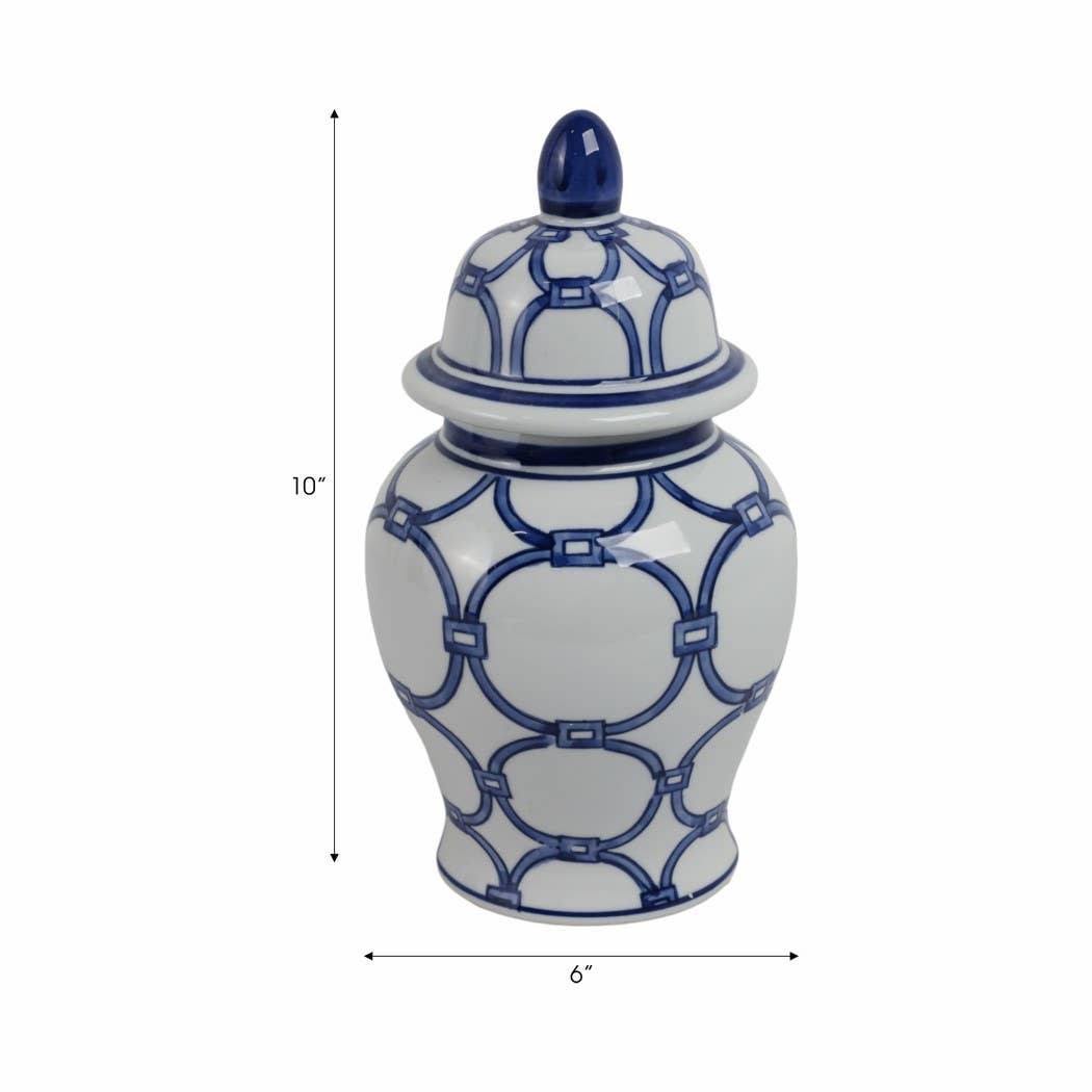 Ceramic Links Flower Decorative Temple Jar - Blue, 11 in.