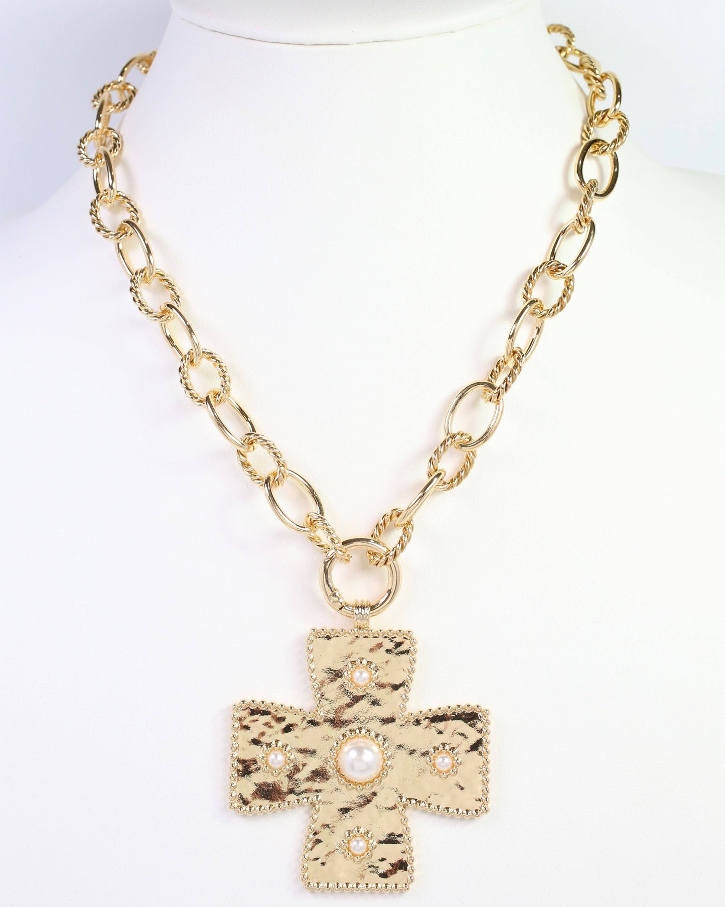 Cayce Large Cross Charm Necklace Gold: Default