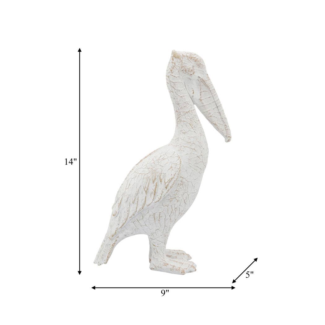 Decorative Figurine - White Ceramic Standing Pelican, 14 in.