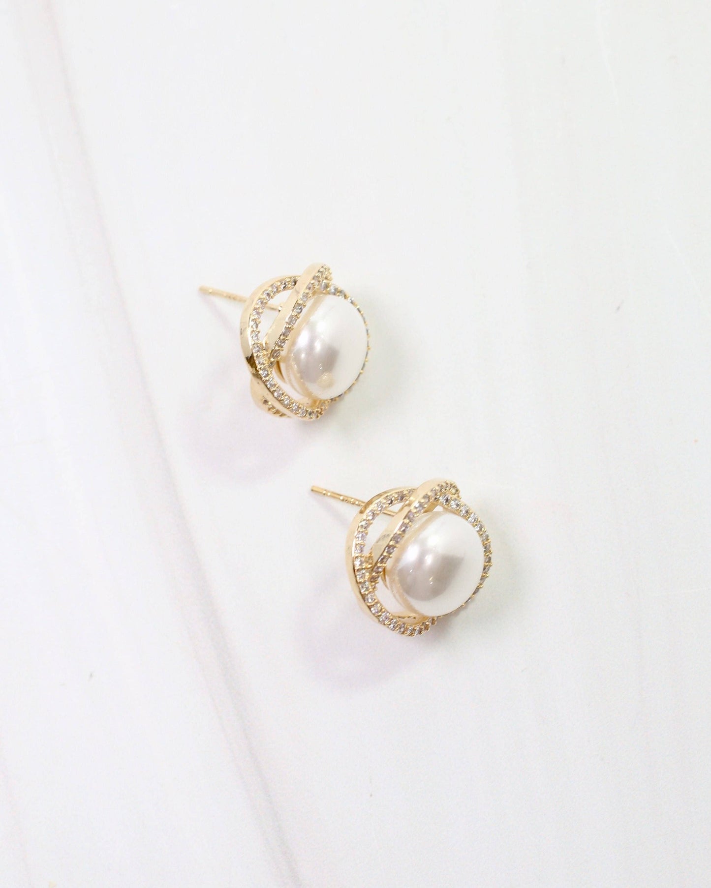 Pendleton Pearl and Crystal Stud Gold