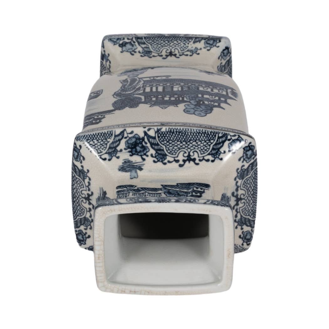 Decorative Jar - Blue Ceramic Chinoiserie Temple, 15 in.