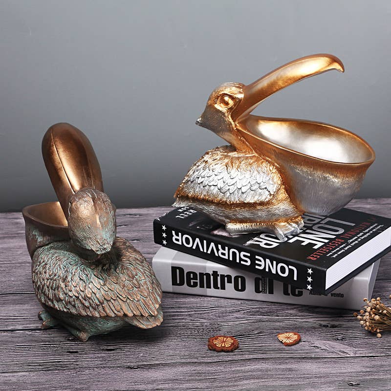 Pelican Resin Storage Bowl Animal Sculpture Home Decor: White