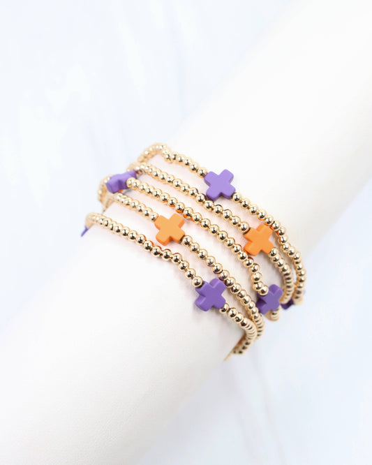 Brittany Cross Bracelet Set Orange Purple