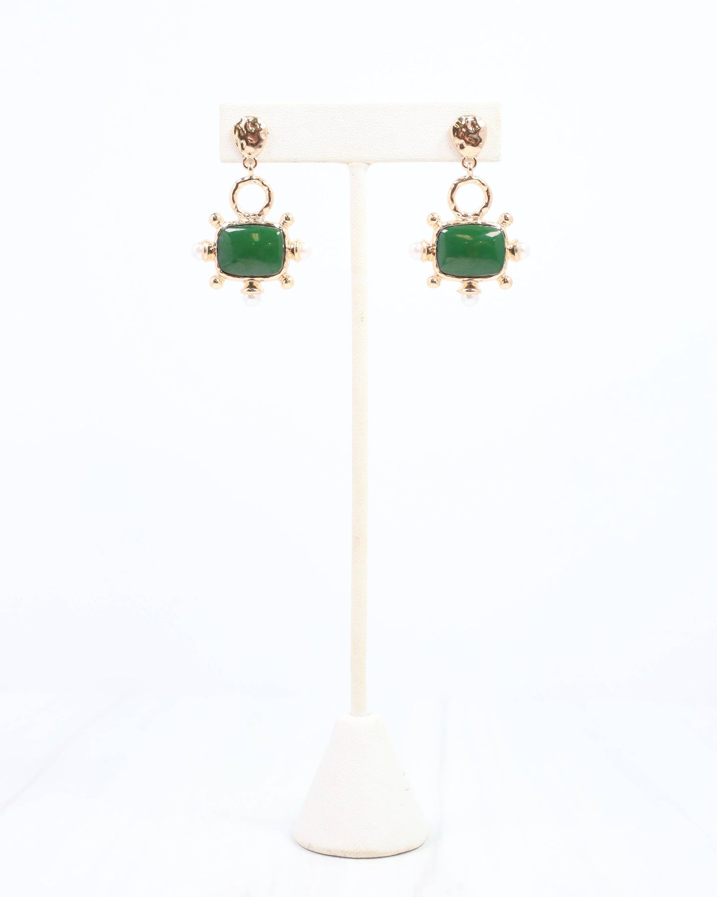 Buena Vista Stone and Pearl Drop Earring Green: Default