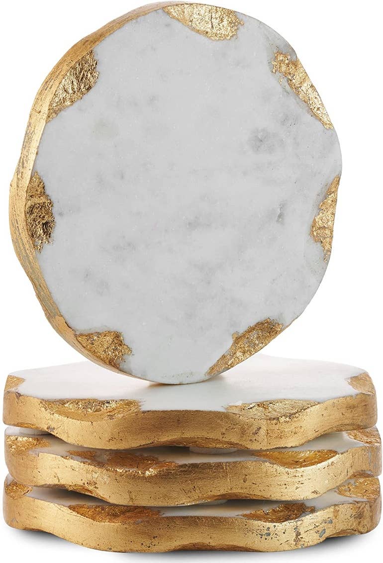 Set of Four Round Marble Coasters Gold Edge - Thumbnail 5