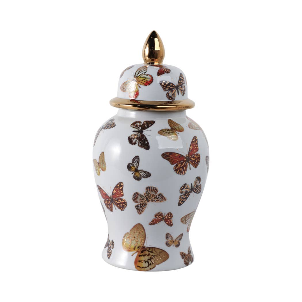 Multicolor 14x7 in. Ceramic Glam Temple Jar with Butterflies