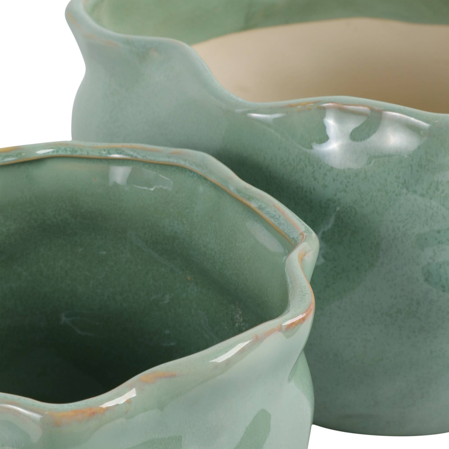 Green Ceramic Round Wavy Edge Planters (2 Sizes)