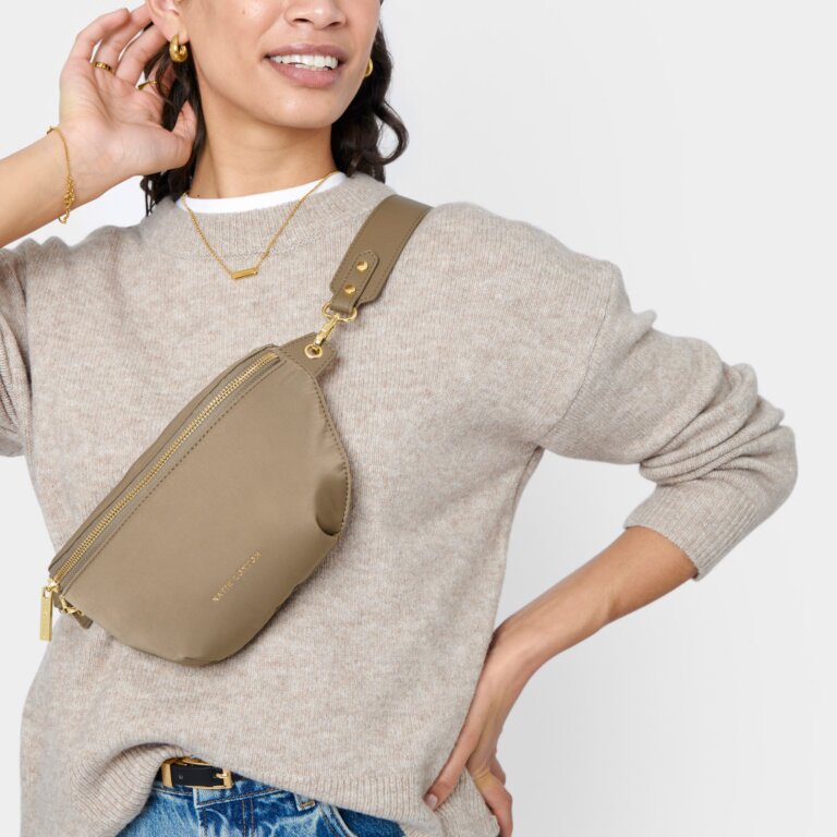 Nylon-Luxe Belt Bag in Taupe