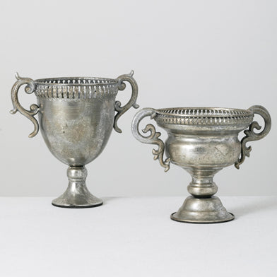 Ornate Metal Urn Set of 2