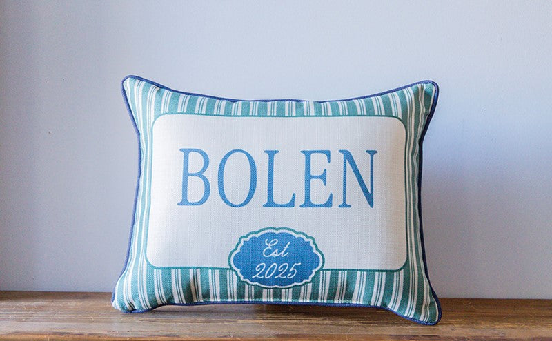 Family Name Blue and Green Stripe + Accent Piping