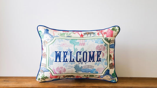 Colorful Chinoiserie Welcome Pillow - Bluejay Piping