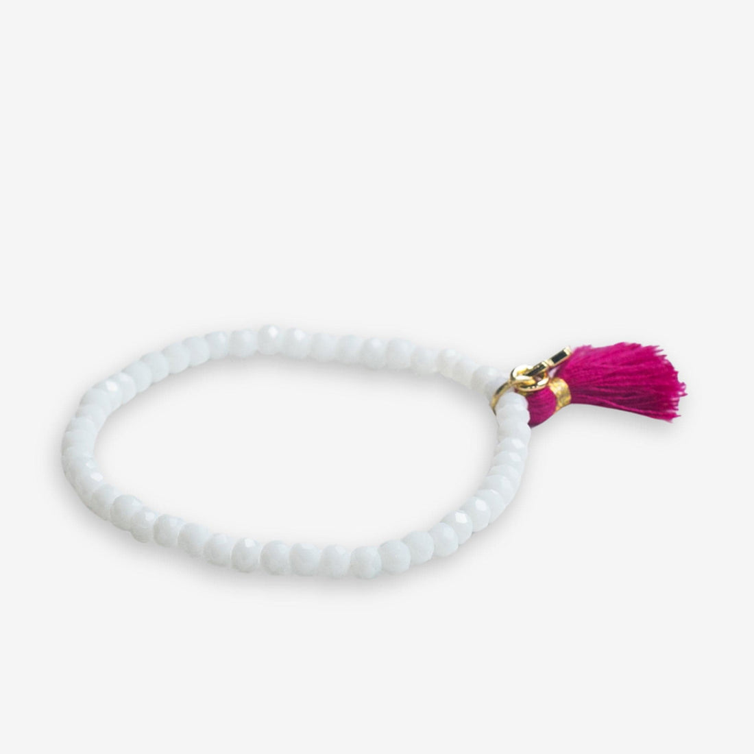 Patsy Solid Crystal Stretch Bracelet w/Tassel - White