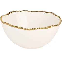 White Gold Beaded Serve Bowl - 9"