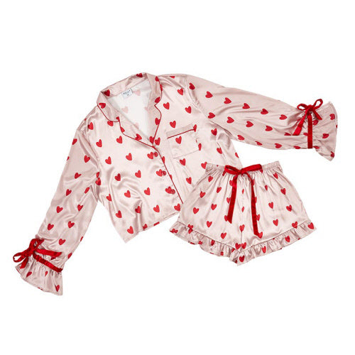 Velvet Bow Two Piece Hearts Pajamas