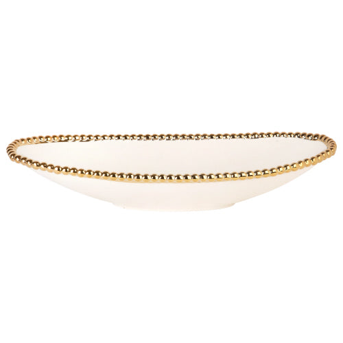 White Gold Beaded Oval Boat Bowl