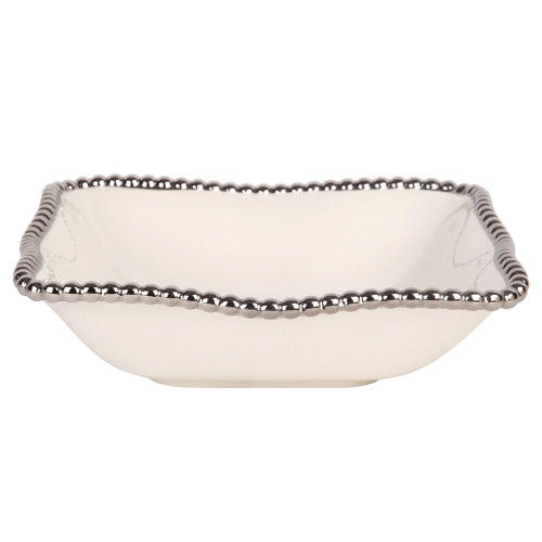 White Gold Beaded Square Serve Bowl