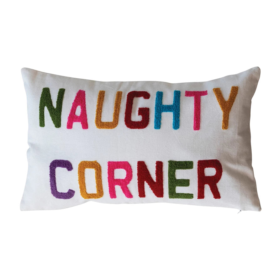 Cotton Slub Lumbar Pillow w/Tufting "Naughty Corner"