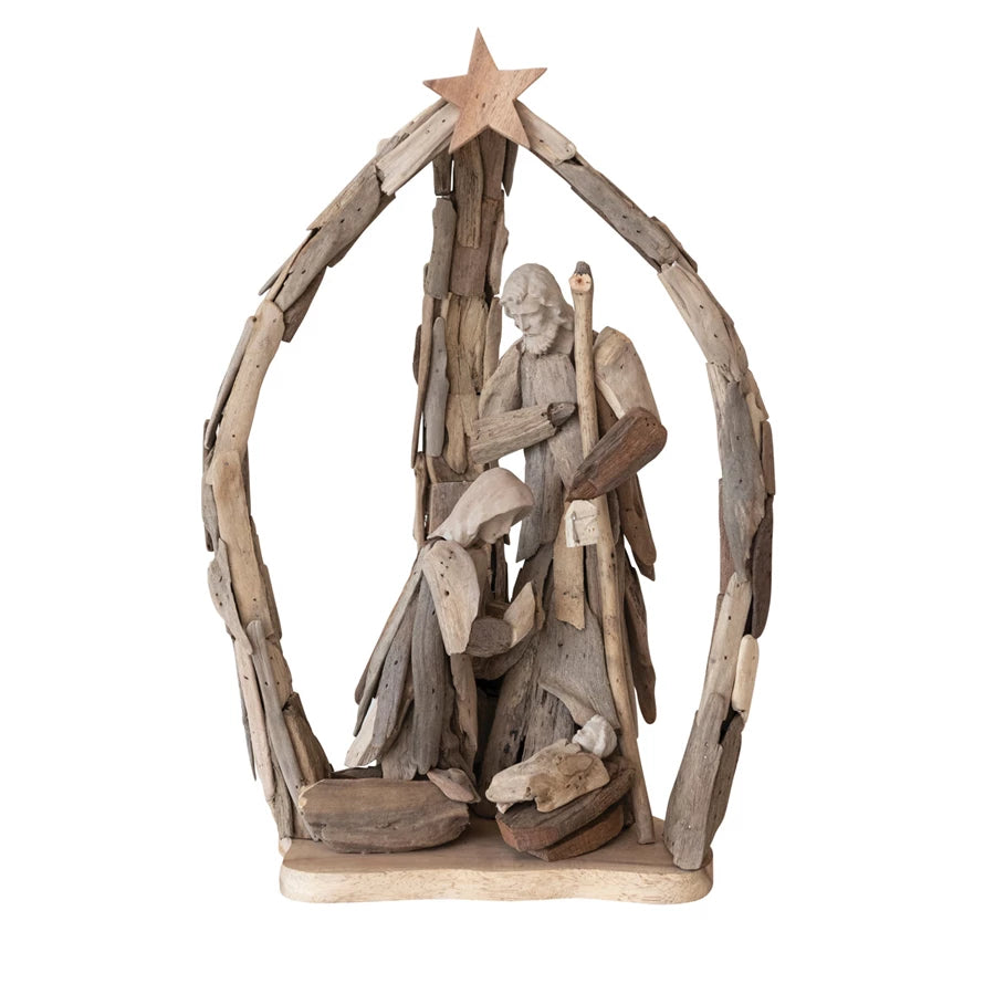 Handmade Driftwood & Acacia Wood Holy Family, Natural