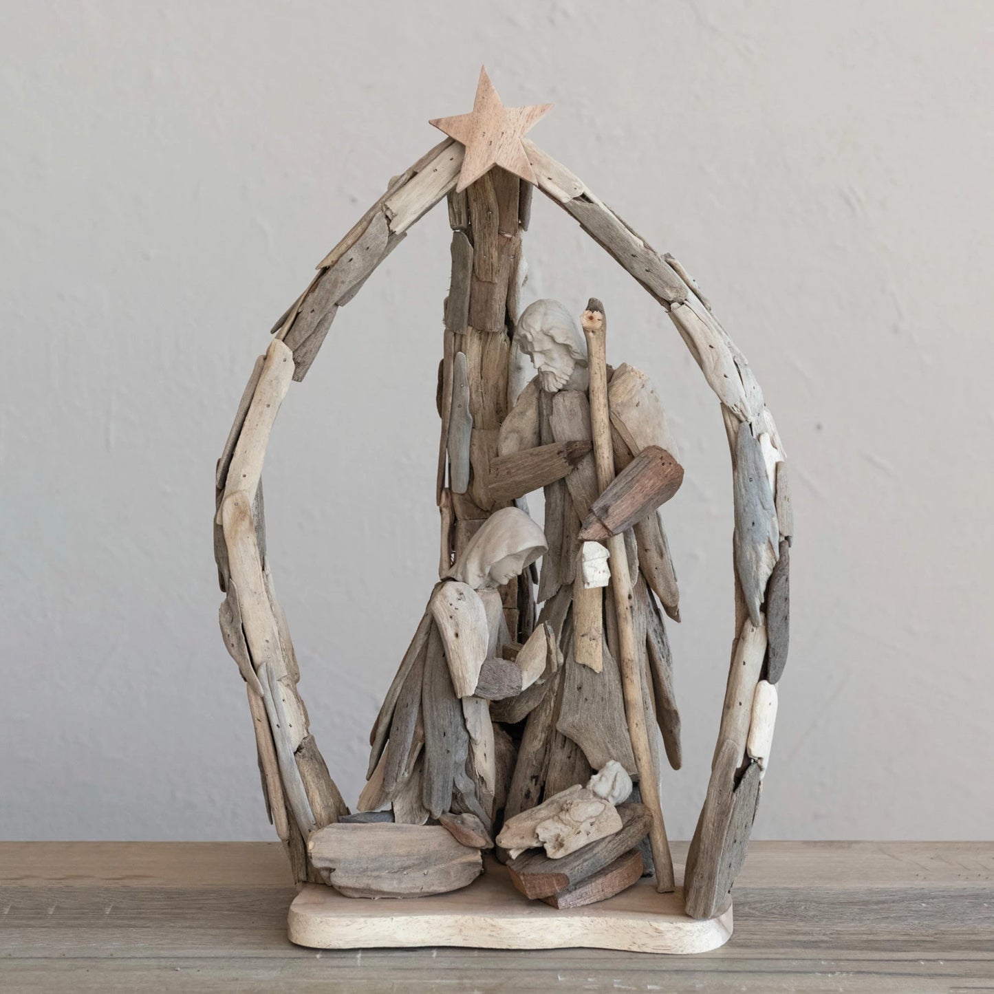 Handmade Driftwood & Acacia Wood Holy Family, Natural