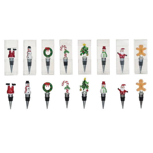 Zinc Alloy Wine Stopper w/ Hand-Painted Glass Holiday Icon, 8 Styles
