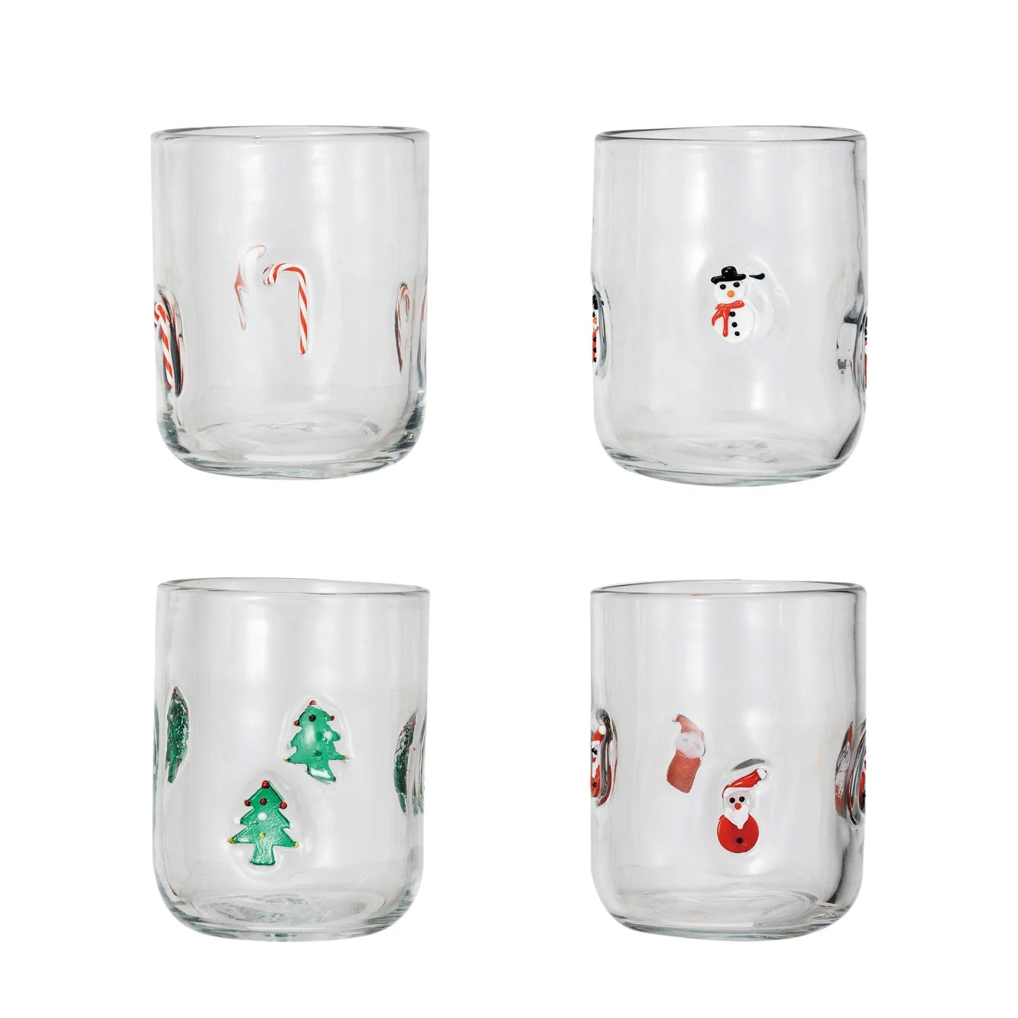 Drinking Glass w/Embedded Holiday Icon Pattern (4 Styles)