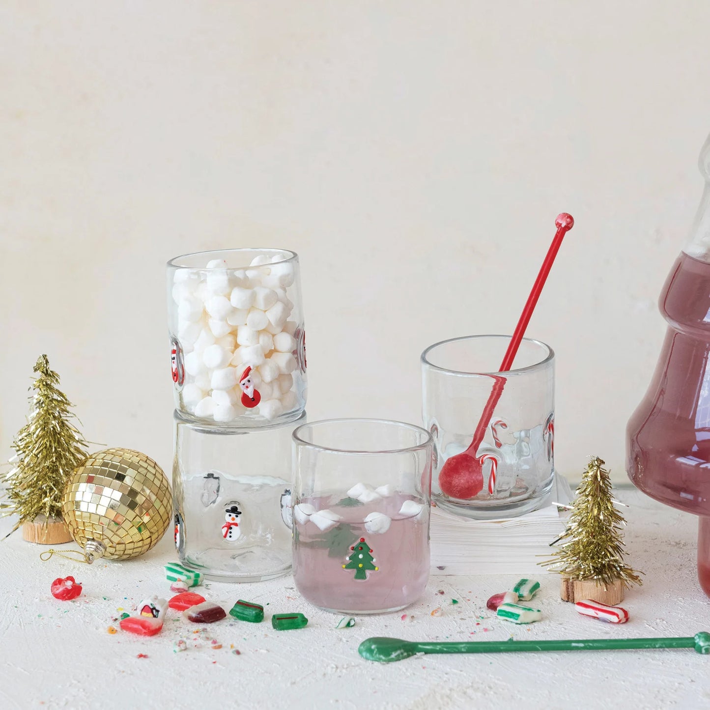 Drinking Glass w/Embedded Holiday Icon Pattern (4 Styles)