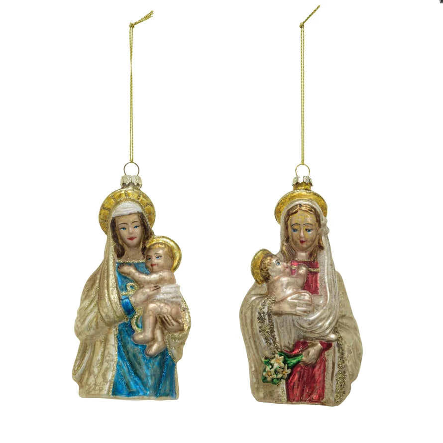 Hand-Painted Glass Virgin Mary & Child Ornament (2 Styles)