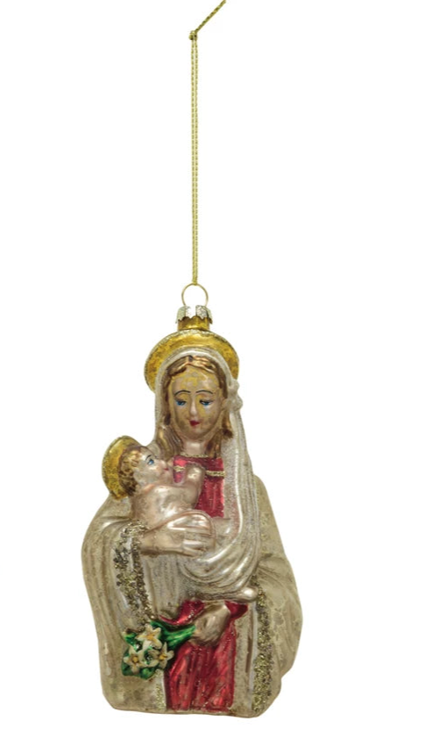 Hand-Painted Glass Virgin Mary & Child Ornament (2 Styles)