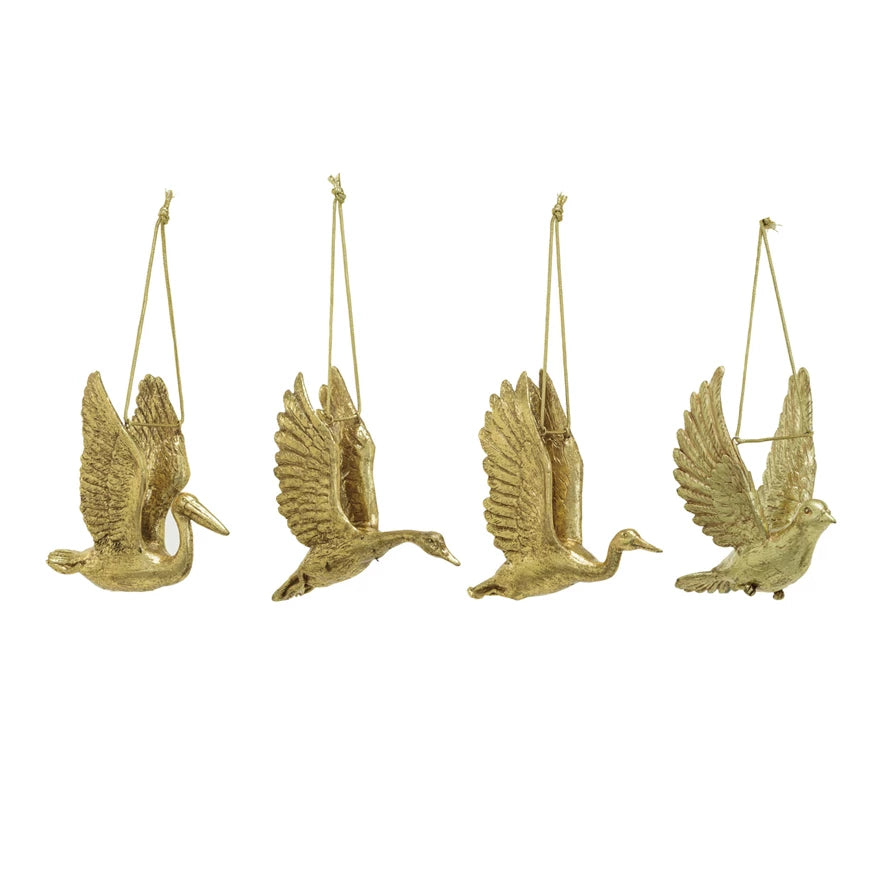 Resin Flying Bird Ornament, Gold Finish (4 Styles)