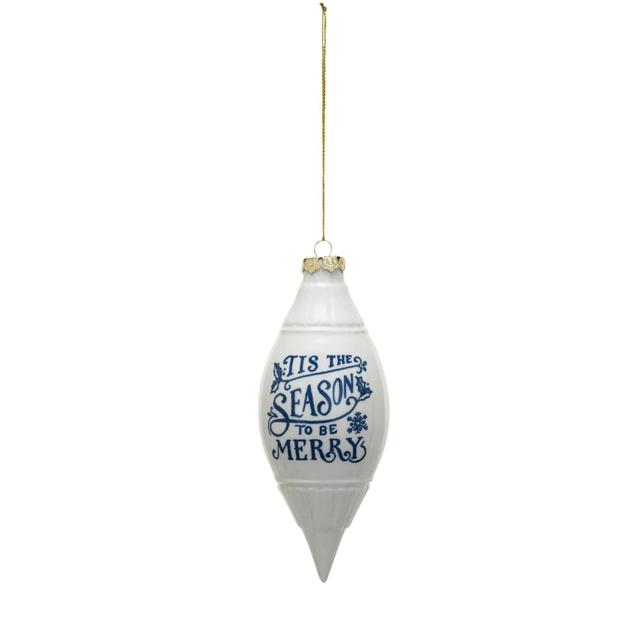 Ceramic Finial Ornament White & Blue