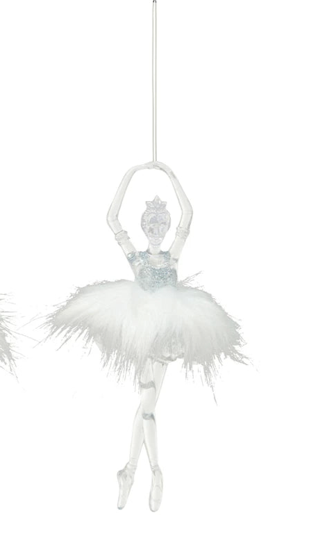 Acrylic Ballerina w/Glitter & Faux Fur Skirt Ornament (2 Colors)