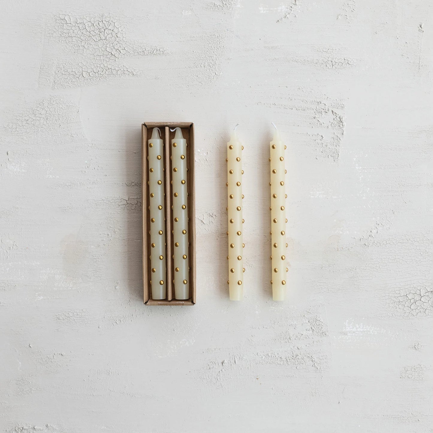 Unscented Taper Candles w/3D Dots in Box (Set of 2)